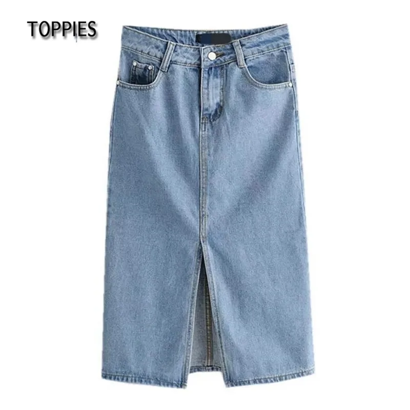 Jupe en jean taille haute pour femme Split Midi Jeans Jupes Bleu clair 210421