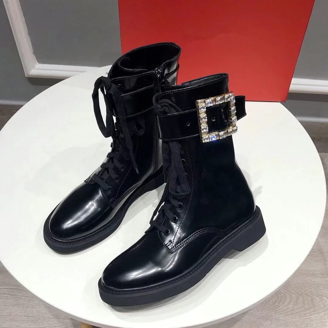 Classic Womens Knit Mid-Top Casual Lace Up Boots Crystal Fibbia Scarpe Sneaker Roma Pelle Pelle Platform Platform Abito da passeggio Trainer Stivaletto Stivaletti Sneakers Chaussures