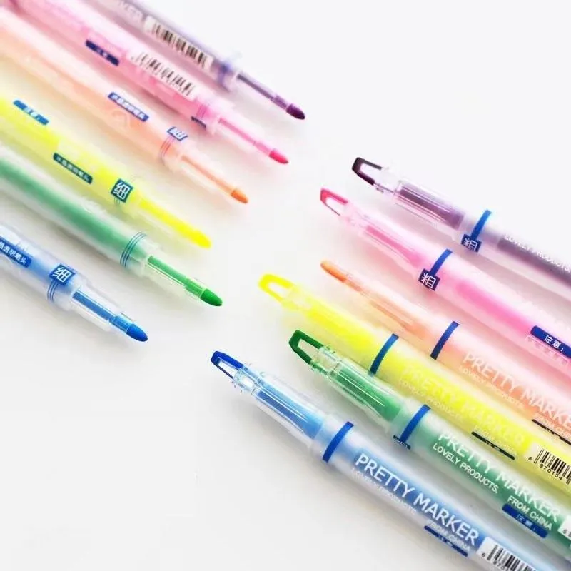 Highlighters 6 st DUAL-SIDE Pretty Highlighter Marker Pen Fluorecent Highlighting Spot Liner Stationery Office School Supplies DB857
