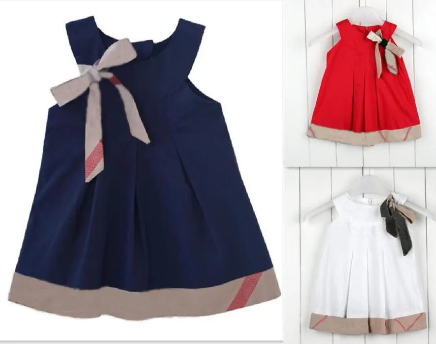 Summer Baby Girl Designer Dress Plaid Bowknot Ruffle Sleeveless Children Infant Kids Bow Sundress Princess Dresses