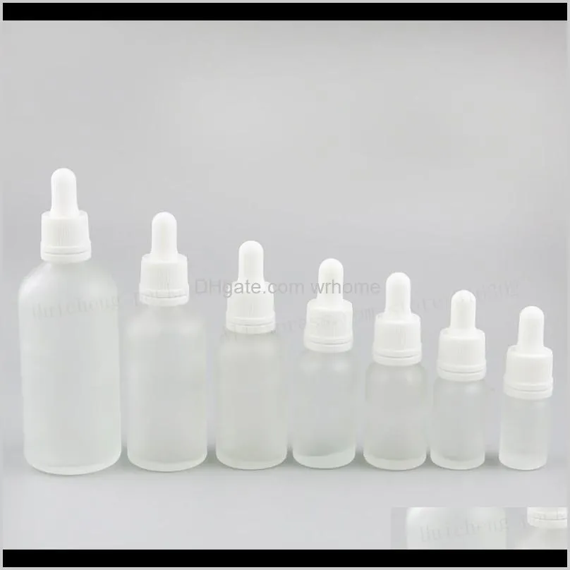 Empty Refillable Frost Glass E-liquid Dropper Bottles Oil Piepette Container 5ml 10ml 20ml 30ml 50ml 100ml Storage & Jars