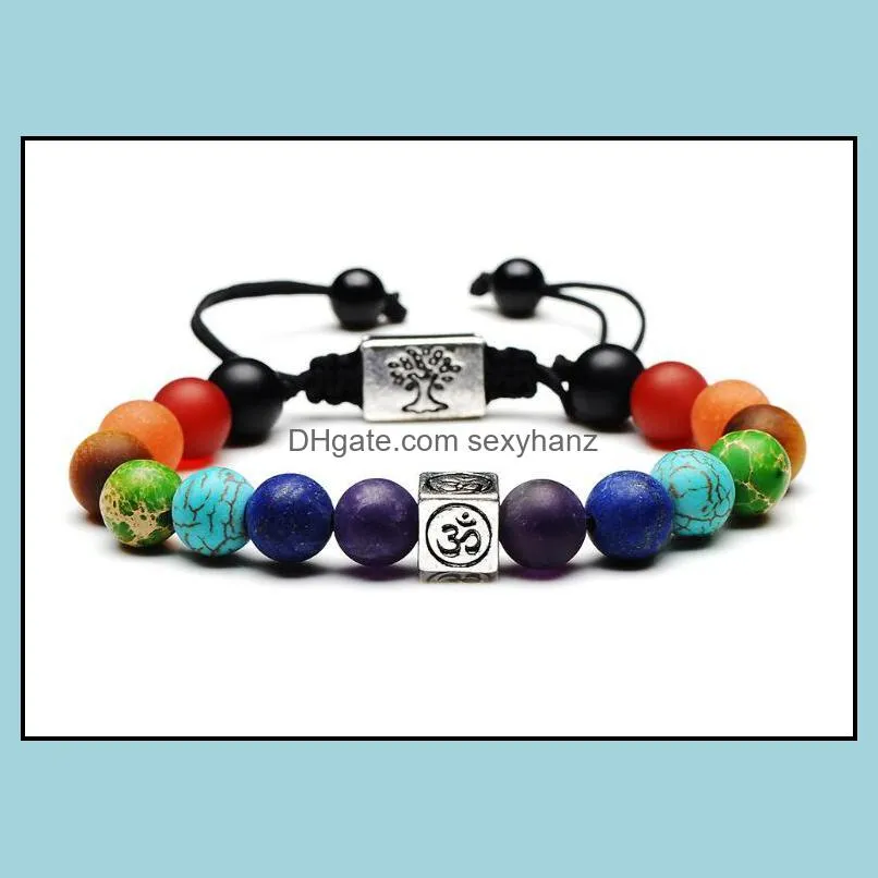 Hand-made Natural Stone 7 Reiki Chakra Healing Balance Beads Bracelet Lava Diffuser The Tree Of Life Rosary Beads Bracelets Yoga