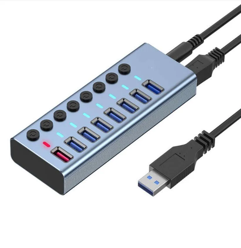 USB3.0 Hub 5 7 11 Port 12V 4A Caricatore adattatore di alimentazione con interruttore Multi USB Splitter USB3 per Macbook PC Laptop