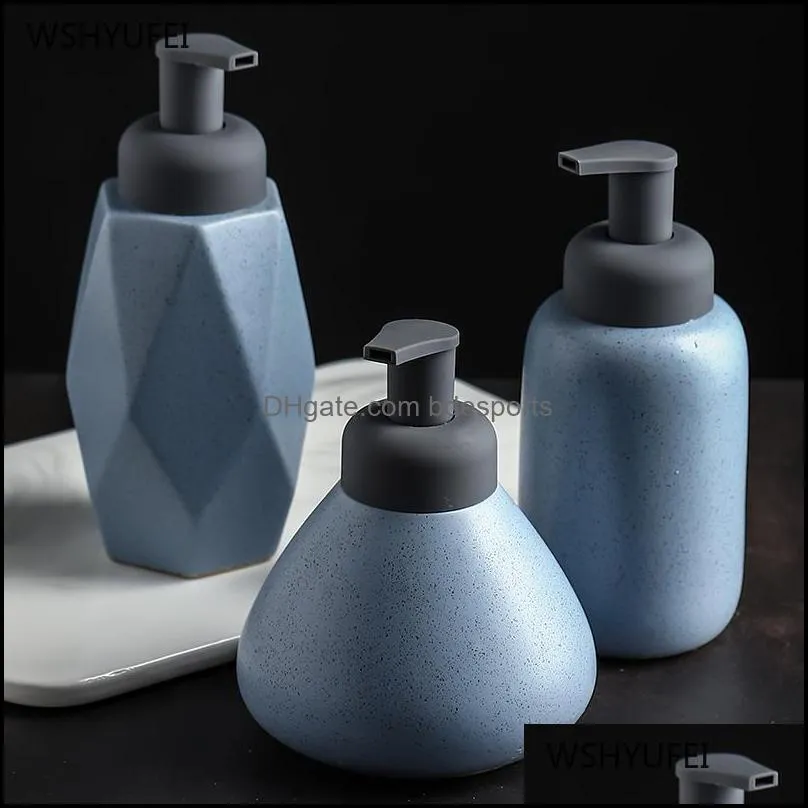 Bath Accessory Set 1pc Ceramic Macaron Color Press Bubble Emulsion Shampoo Cosmetic Squeeze Container Soap Dispenser Empty Pump Bottle