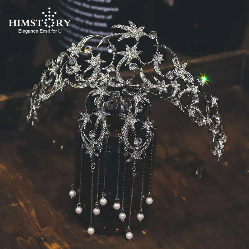 HimStory nyaste silverfärgsstjärna Rhinestone Bridal Crown Wedding Headwear Fashion Crystal Princess Hårtillbehör H0827