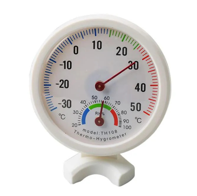 2021 Mini termometro centigrado analogico per interni esterni bianco di forma rotonda igrometro misuratore di umidità della temperatura Strumenti di misurazione