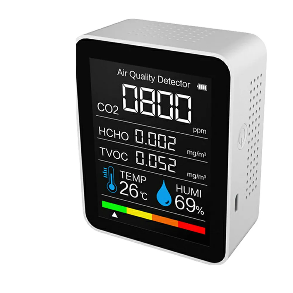 5 in 1 Monitor di qualità dell'aria a infrarossi SICUREZZA HOME SICUREZZA TVOC CO2 Temperatura Sensore di umidità Tester Tester Diossido di carbonio Detector formaldeide