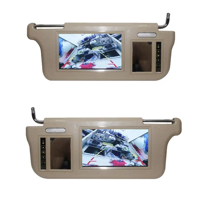 Inch Car Sun Visor Mirror Screen LCD Monitor DC 12V Beige Interior For AV1 AV2 Player Camera Video