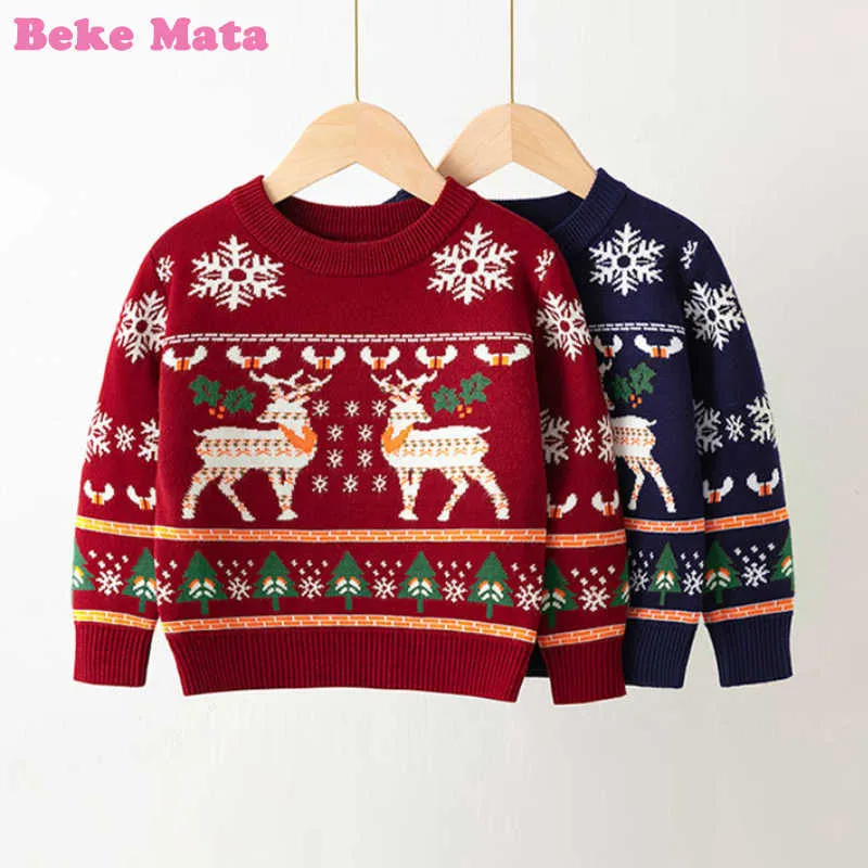 Christmas Baby Boy Sweater 2021 Winter Knit Elk Print Little Child Sweater For Boy Clothes Warm Girl Pullover Children Clothing Y1024