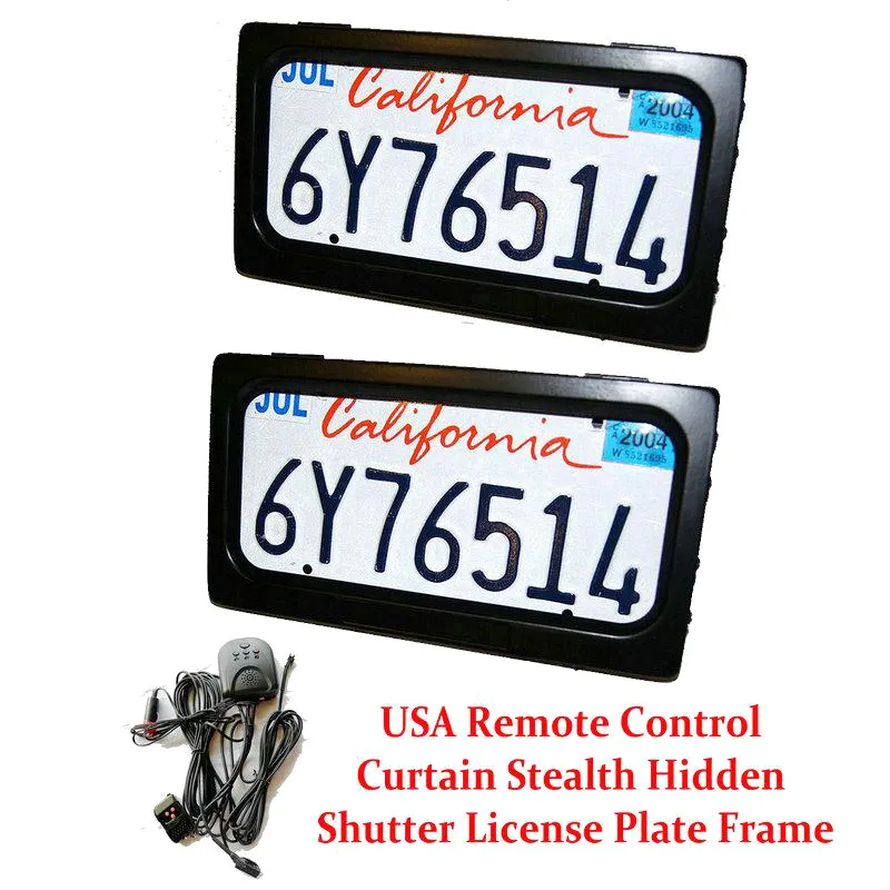 2 Platen / Set US Standard Electric Stealth Licen Plate Frame Remote Set Hide-Away Shutter Cover Up