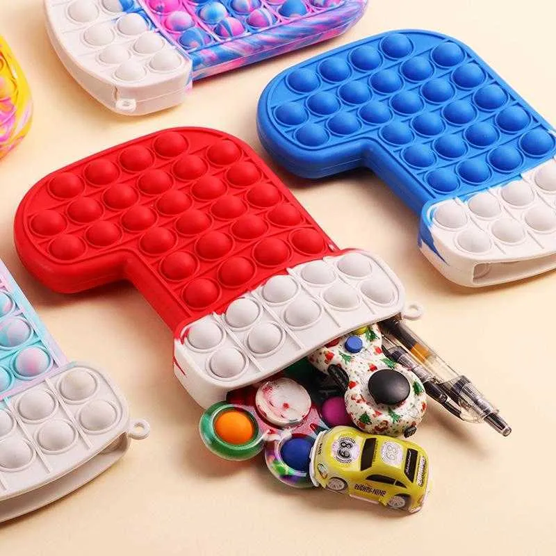 Julstrumpor Silikon Fidget Leksaker Purse Väska Push Bubble Sex Toy Kids Sensory Stress Reliever Barn Xmas Gifts Retail