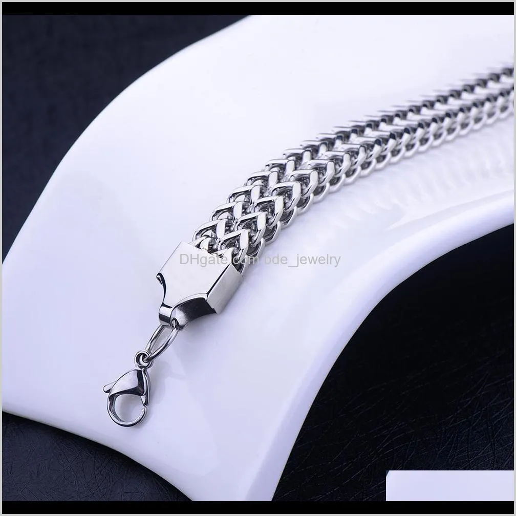 wholesale 12mm 316l titanium steel silver gold black color front back chain bracelet & bangles cool fashion men`s dff0732