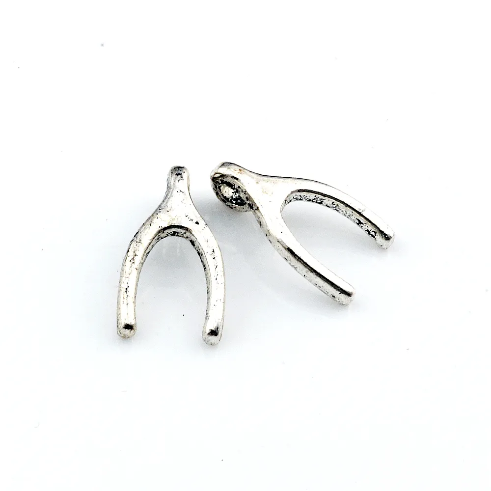 300pcs Ancient silver Alloy Wishbone Charms Pendants For Jewelry Making, Earrings, Necklace And Bracelet 8.5x15.5mm A-638