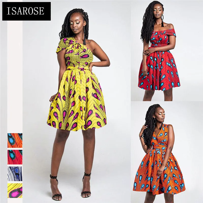 ISAROSE Women Club Wear Dashiki Bandage African Dresses Printed Sleeveless Ankara Female Cloths Multi Wearing Sexy Party Dress 210422