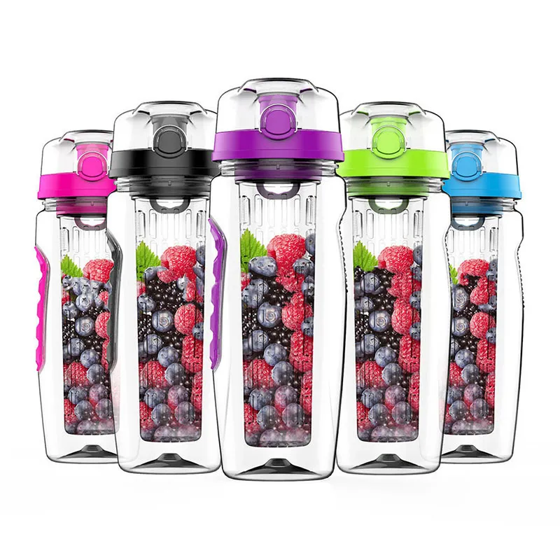 32oz 1000ml BPA Gratis Frukt Infuser Juice Shaker Sport Lemon Vattenflaska Tour Vandring Portable Climbing Camp Detox Flaskor