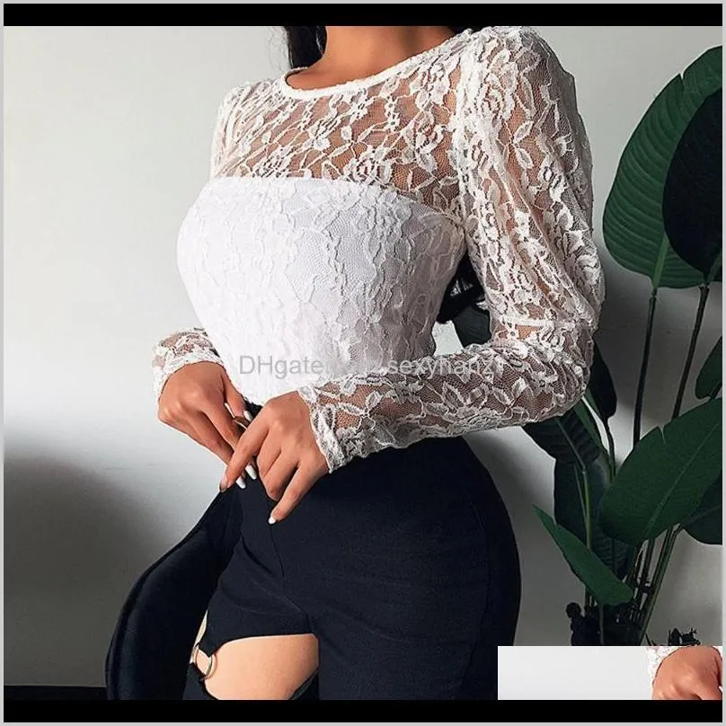 2021 summer tops lace shirt women white o-neck long sleeve hollow tee shirt blouse sexy skinny plus size blusas1