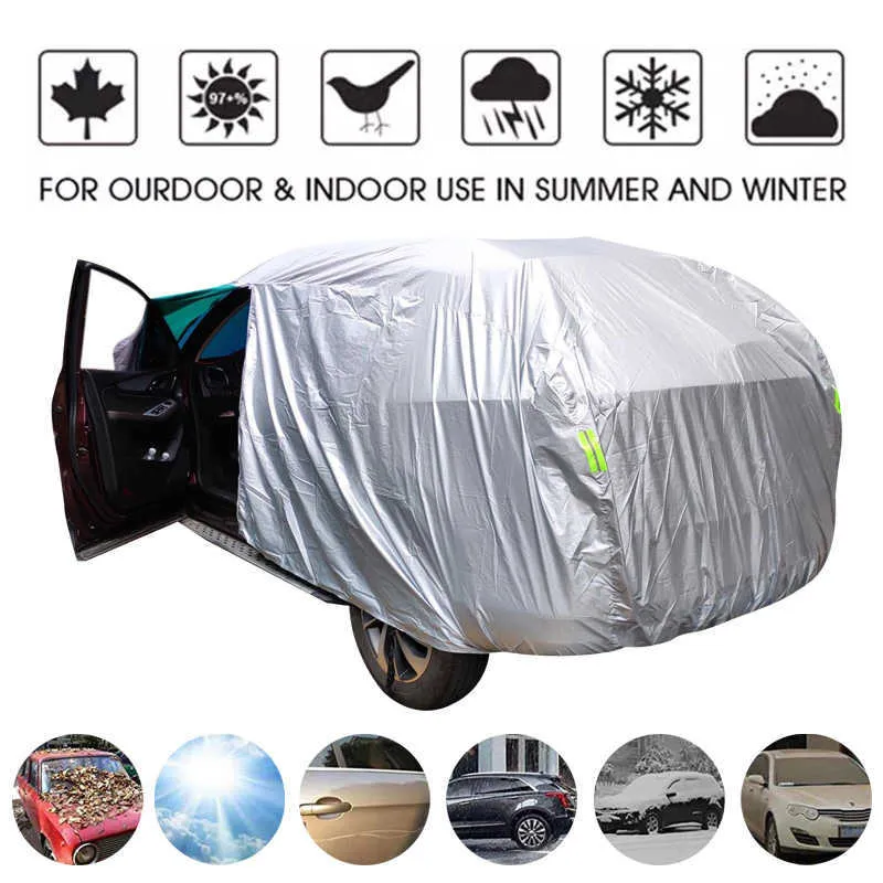 Uniwersalny SUV / Sedan Full Car Pokrywy Outdoor Wodoodporne Słońce Rain Snow Ochrona UV UV Parasol Silver S-XXL Auto Case Cover T200730