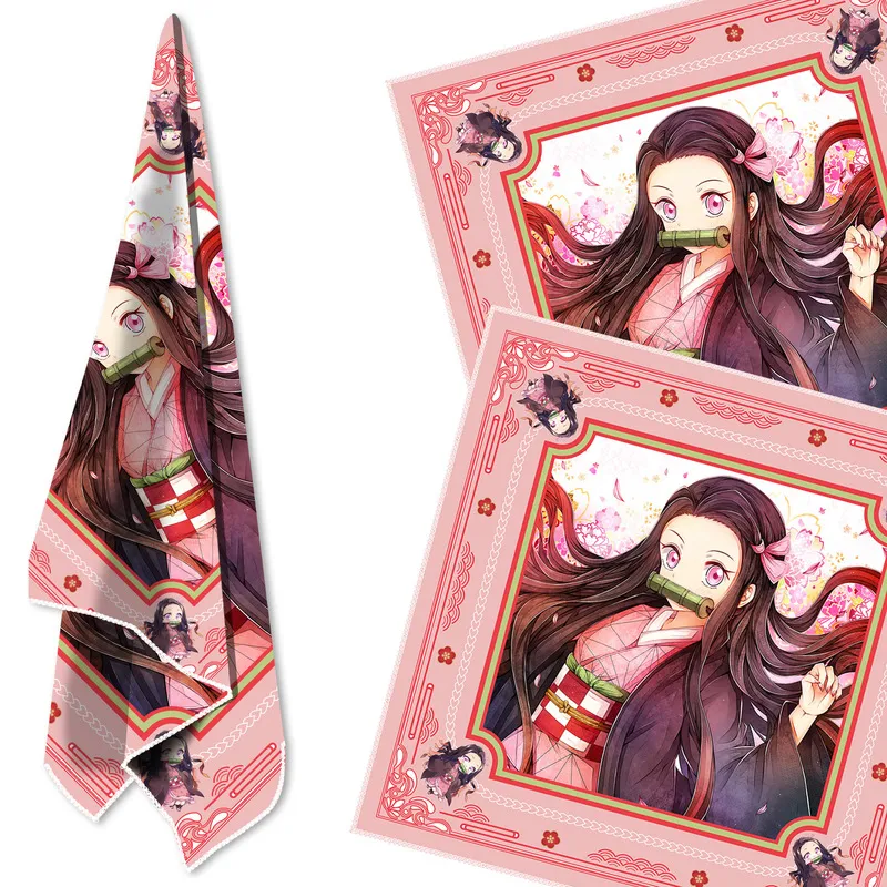 Accesorios de vestuario Demon Slayer Anime Kamado Tanjiro Nezuko Toalla deportiva Bufanda cuadrada Decorada Toalla absorbente de sudor Turbante de dibujos animados Cospla