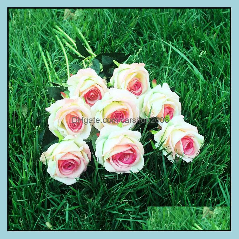 Artificial Flowers Roses Bouquet Artificial Rose For Wedding Christmas Home Decoration White Pink Blue Artificial Flower DBC VT0963