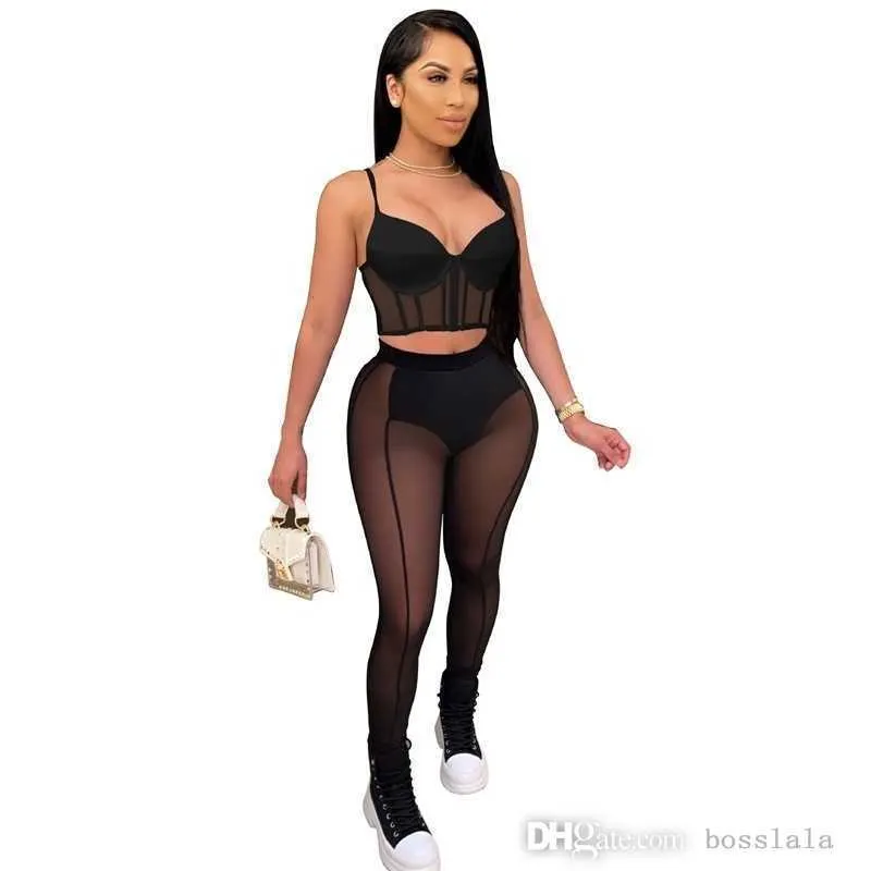 Summer Sheer Yoga Pants Women Designer Two Piece Set Sexy Mesh