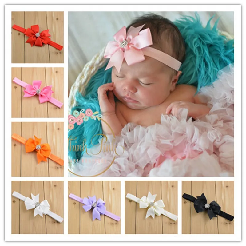 Partihandel 18 färger Rhinestone Dovetail Bow Baby Girl Headbands Headband Smycken Barn Hårband Tjejer Hårbågar Tillbehör 184 Z2