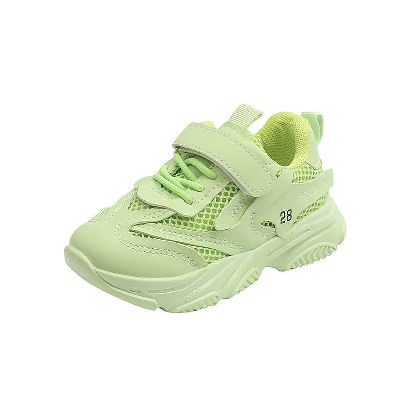 2021 Roze Kids Sneaker voor meisjes 2021 Herfst Nieuwe Koreaanse Kinderen Jongens en Meisjes Mesh Ademend Soft Sole Mesh Running Dad Shoes G1025