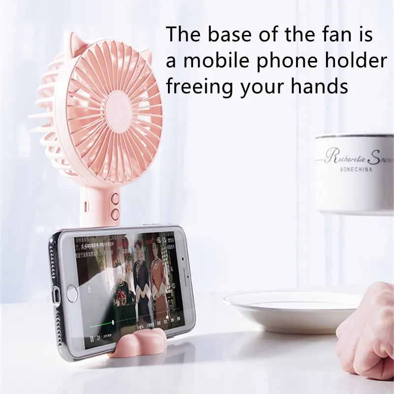 USB Portable Mini Electric Fans Handheld Charging Fan Desktop Silent Large Wind Hanging Neck Built-in 1200mAh Battery 3 Gear DHL