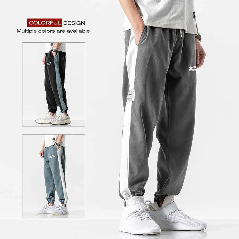 Men Casual Pants Warm Sweat Pants Men Joggers Striped Pants Gyms Clothing Plus Size Fashion Bottoms Streetwear Men Joggers 210702