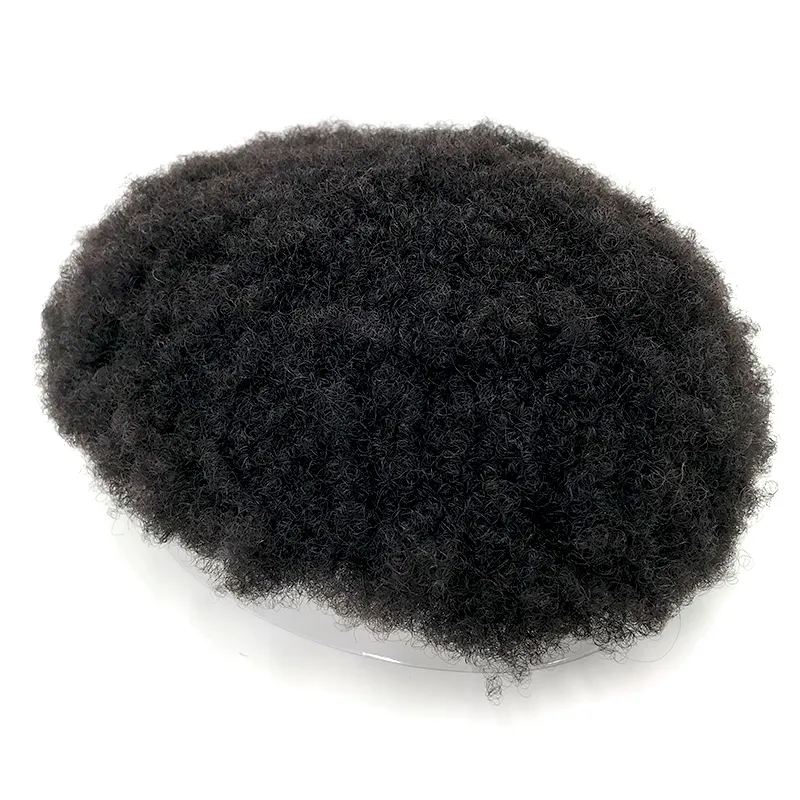 100% capelli umani Afro Mono Toupee Black Men Parrucca riccia crespa