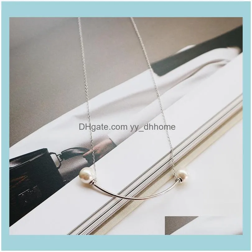 Pure Silver Female Japanese And Korean Fashion Personality Pearl Beaded Necklace Clavicle Chain Chokers