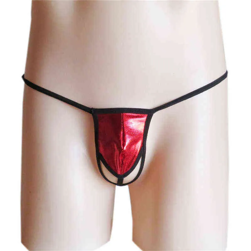 NXY Figi i majtki Męskie majtki Sexy Bielizna Męskie Męskie Męki Gay Micro Thongs Tanga Patent Leather Edging Shield Color String Hollow Out No Trace 1126