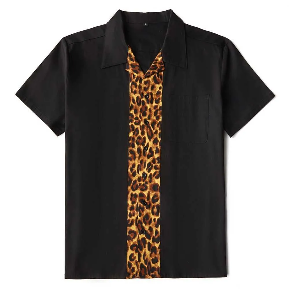 Camisa con estampado de leopardo para hombre Casual de manga corta Overhemden Heren Blusa Hombres Tamaño grande Camisas para hombres Vestido con botones 210527