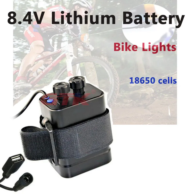 GTK vélo lumières 8.4V batterie au lithium 18650 cellules 4800mah 7200mah pour phares de vélo source de charge extérieure téléphone mobile