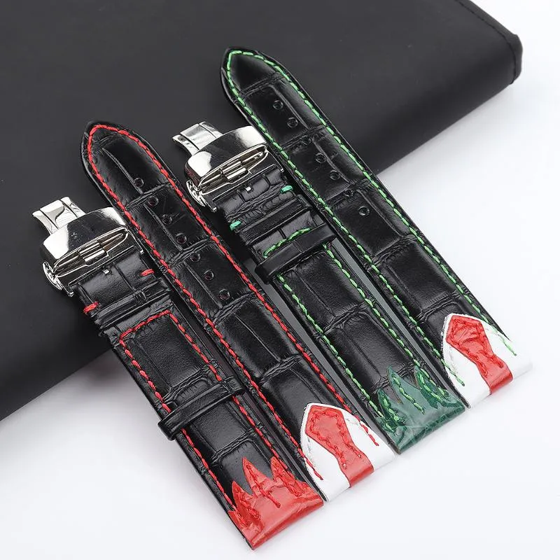22mm Style Italian Cowhide Black Btterfly Clasp Watch Bands For Konstantin Chaykin Men Bracelet Leather Strap