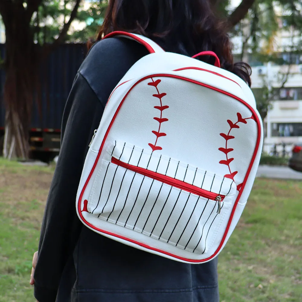 Borsa da scuola a righe da baseball Zaino in tela Zaini in pizzo a righe Zaini da donna per bambini Doppie borse da scuola DOM1946