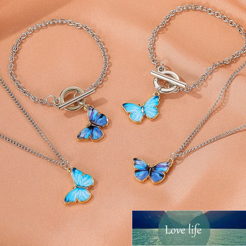 Nouveau collier pendentif papillon bleu violet pour femmes Vintage collier de mariage en acier titane tour de cou bijoux accessoires prix usine conception experte qualité