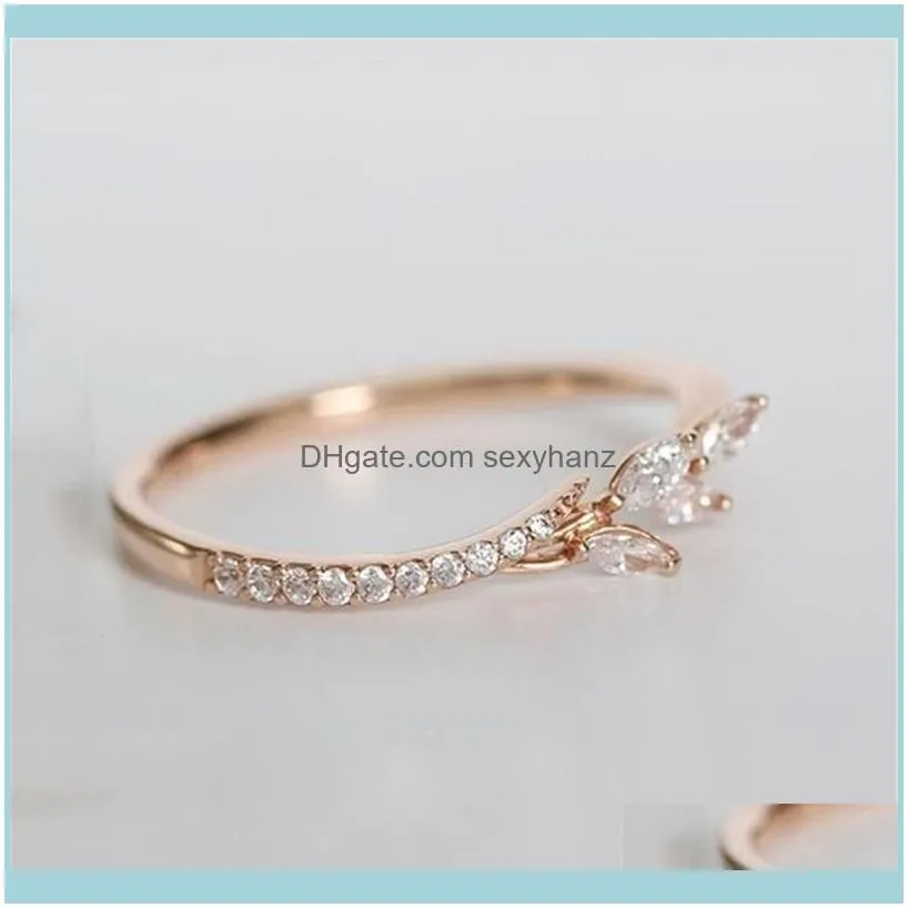 Pattern Flowers Ring Plating Rose Gold Silver Color Micro Cubic Zirconia Tail Fashion Women`s Accessories Jewelry