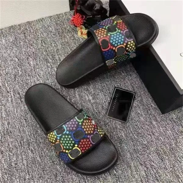2021 Fashion slide sandals slippers for women WITH ORIGINAL Summer Beach Ladies Flip Flops Loafers Black