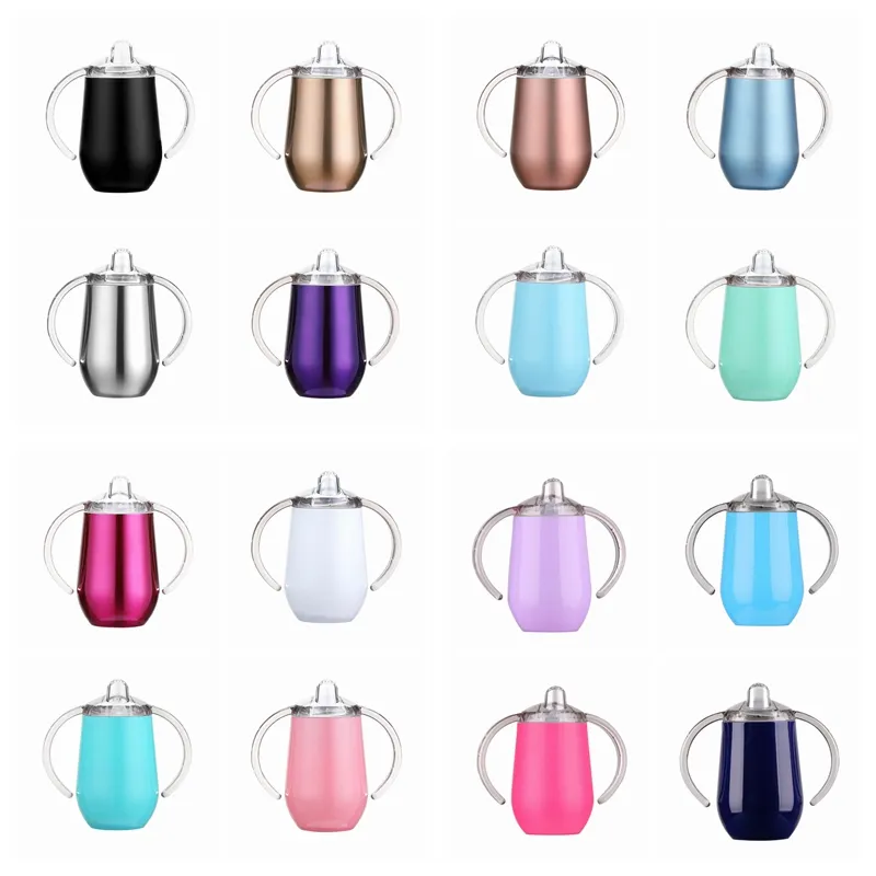 Multicolor Нержавеющая сталь Sippy Water Water Кружки яйца Форма Двойная Ручка Термос Кубок Детские Молочные Обучение Тумблер Вакуумная Изоляция Бутылка 10 унций Дар HY0007