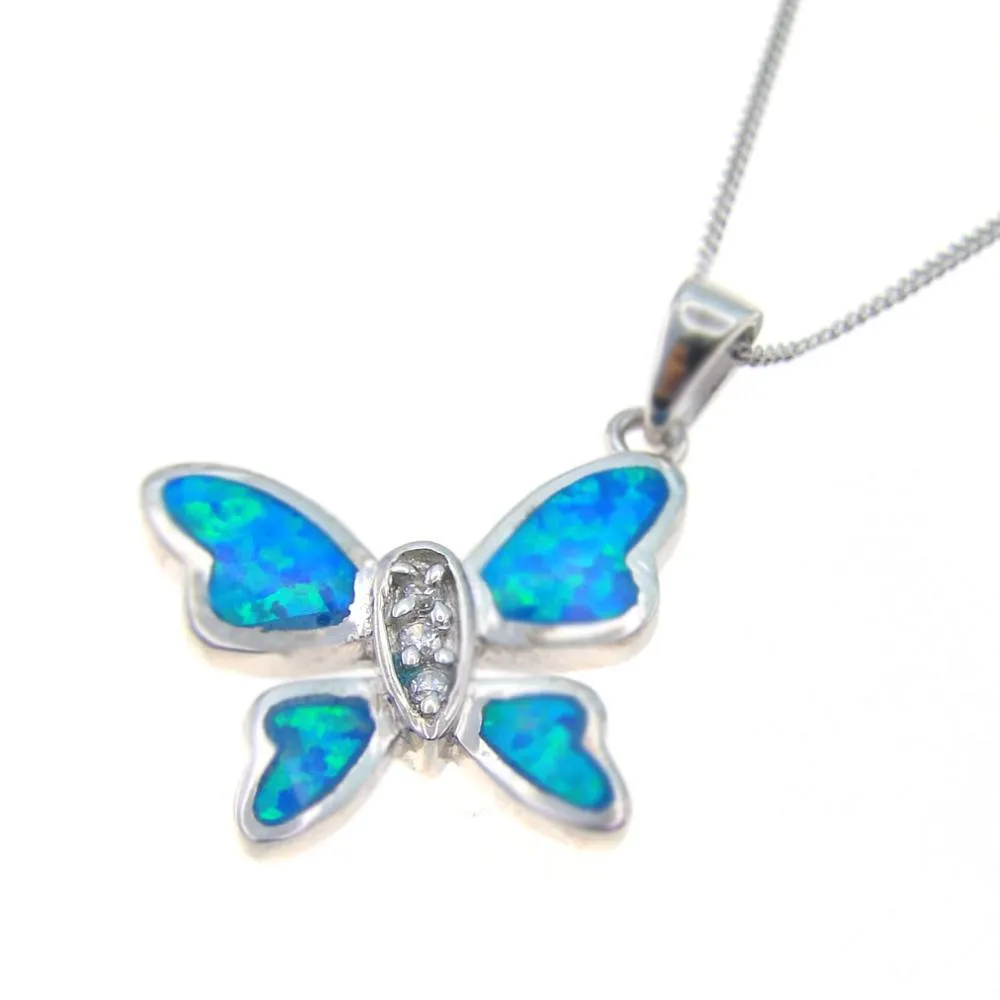 Wild Life Opal Pendant 925 Sterling Silver Jewelry Blue Fire Opal Butterfly Charm Pendant Womens Jewelry For Gift 210524