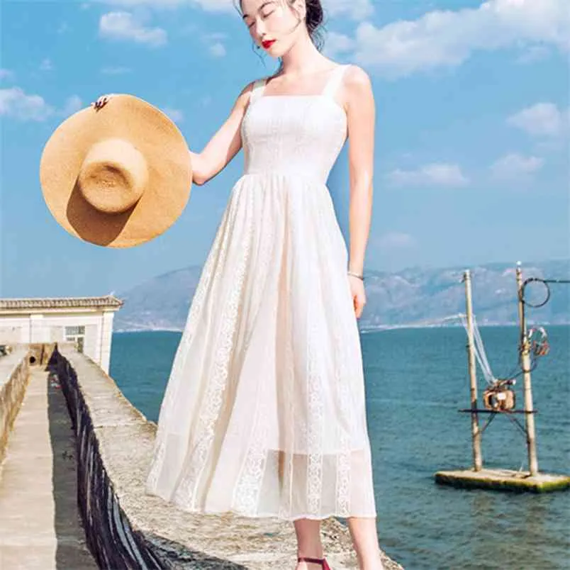 Vestido de verano casual para mujer Correa de espagueti sin tirantes Maxi Vestidos largos Playa Vacaciones Vestidos Elegante Sundress 210514