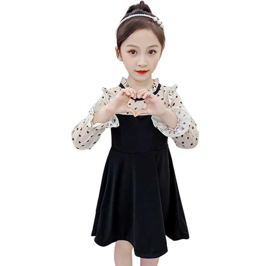 Kids Dresses For Girls Patchwork Party Heart Pattern Child Teenage Children's Costumes 210528