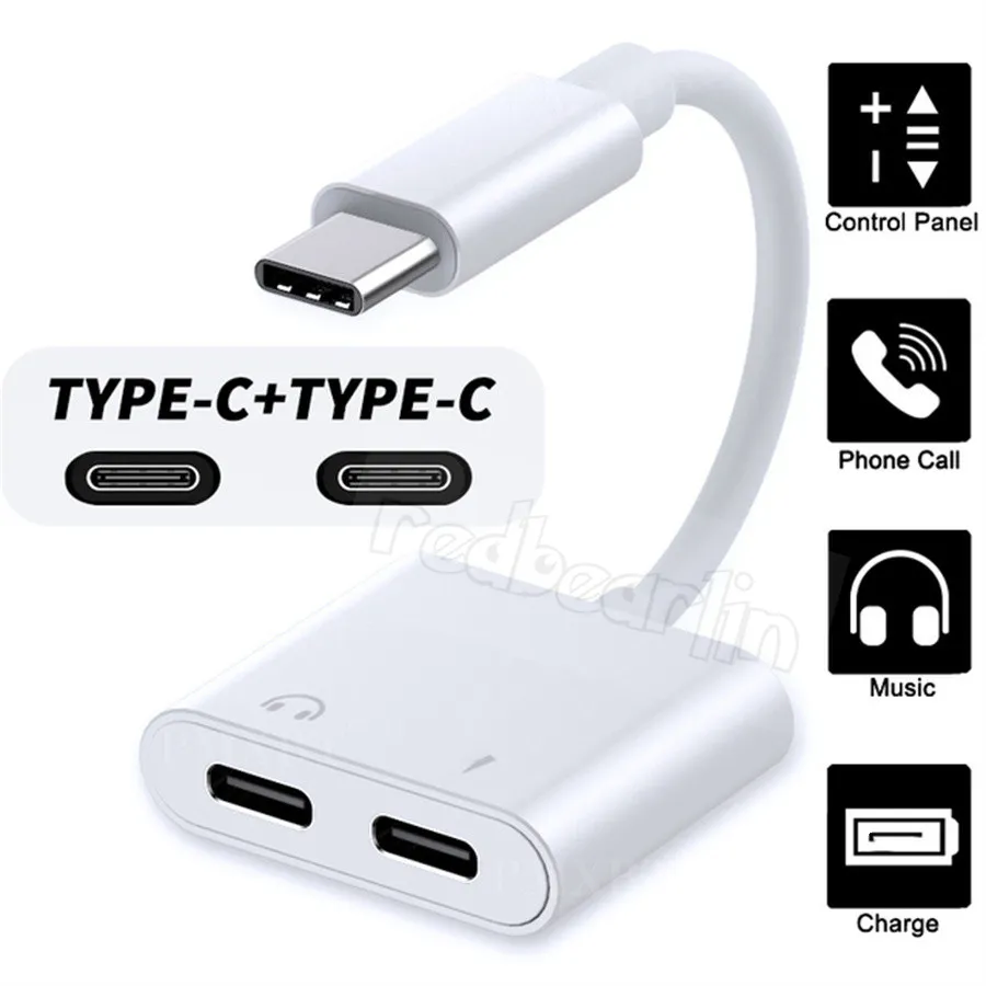 2 In 1 Earphone Type C USB-C Splitter Jack Charger Audio Fast Charge Power Adapter Cables For Samsung S20 S21 note 20 Huawei Android phone