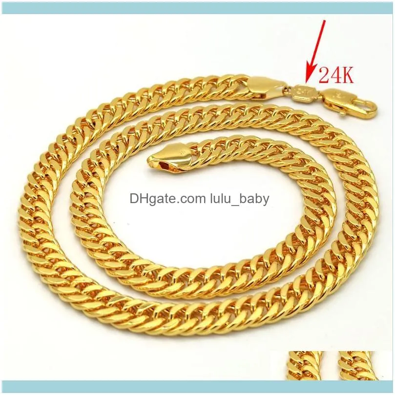 Pendant Necklaces THAI BAHT Solid 24 K Stamp GOLD AUTHENTIC FINISH NECKLACE Heavy Jewelry 10mm THICK TALL Cuban Curb Link Chain