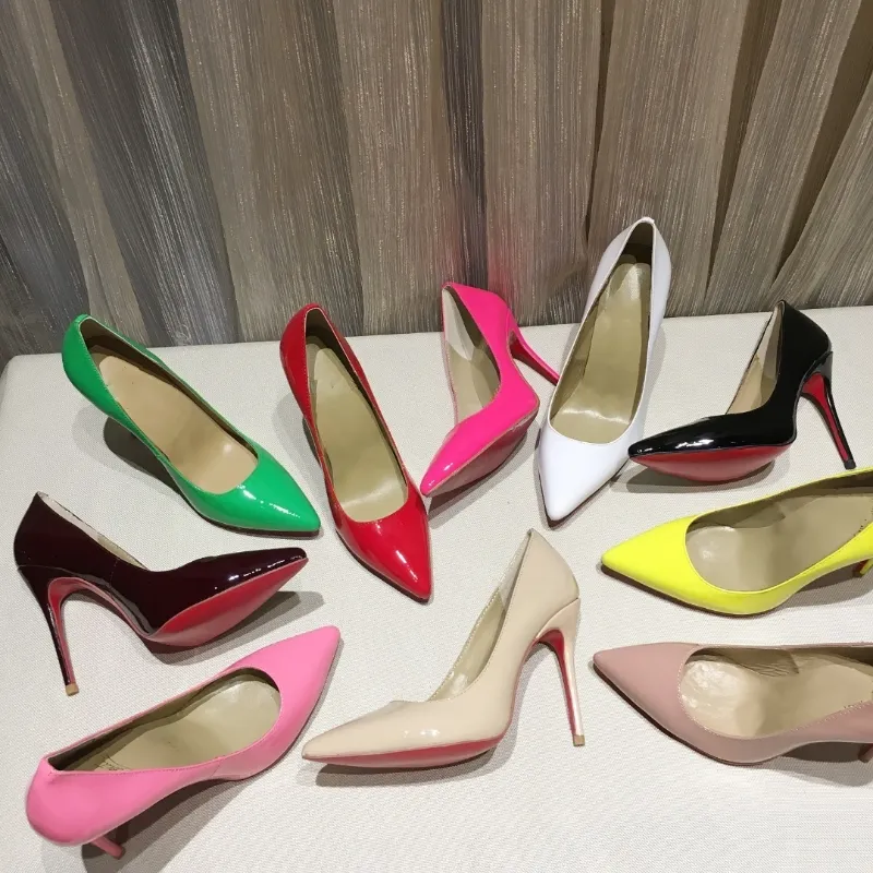  Dress Shoes Women Fashion Pointed Toe Pumps 8cm 10cm 12cm High Heels White Black Claret Green Yellow Pink arty Wedding