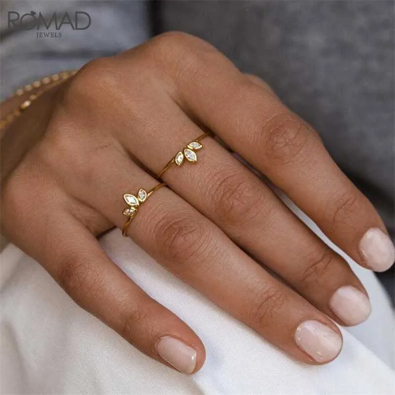 Romad Deinty CZ Crystal Noivado Anéis de Casamento para Mulheres 925 Sterling Silver Fine Dedle Ring Gold Marquise Zircon Anéis R50 x0715