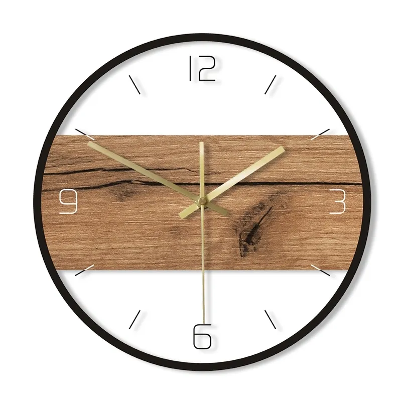 Old Wood Pattern Texture Acrylic Wall Clock Rustic Wood Cabin Country Wall Home Decor Silent Movement Printed Clock Wall Watch 211110