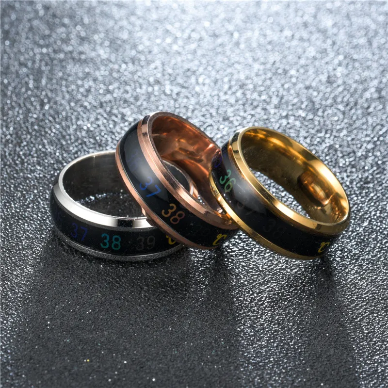 Smart Messtemperatur Ring Edelstahl Paar Stimmungsringe kreativer Schmuck Geschenk für Männer Frauen