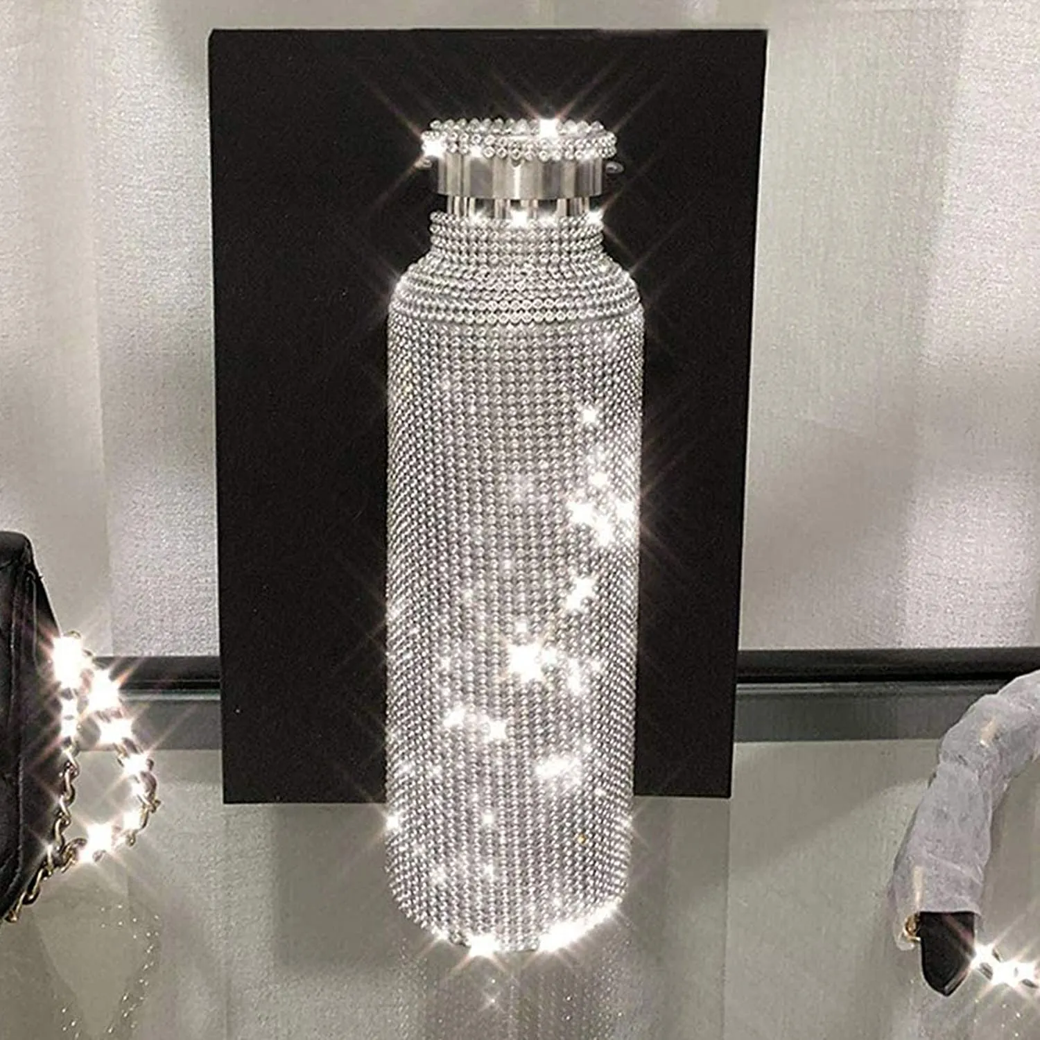 500 ml musujący diamentowy kubek ze stali nierdzewnej Bling Rhinestone butelka na wodę przenośny czajnik zewnętrzny z pokrywką