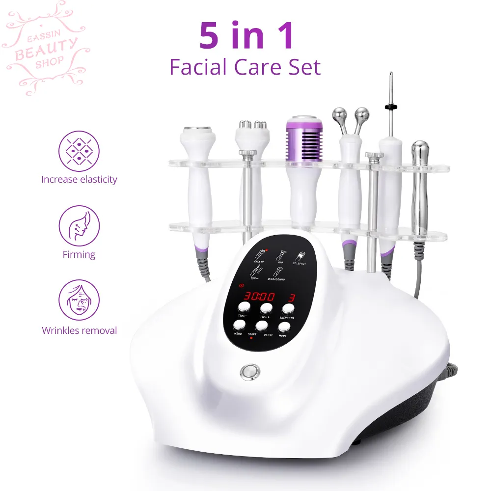 5IN1 Ultrasound RF Bio Hot Cold Hammer Skin Care Facial Rejuvenation Face Lift